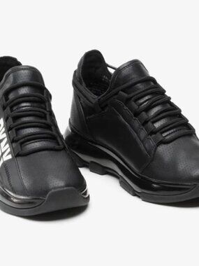 DKNY Womens Black Stripe Lace Up Logo Tokyo Sneakers Shoes - Black/White